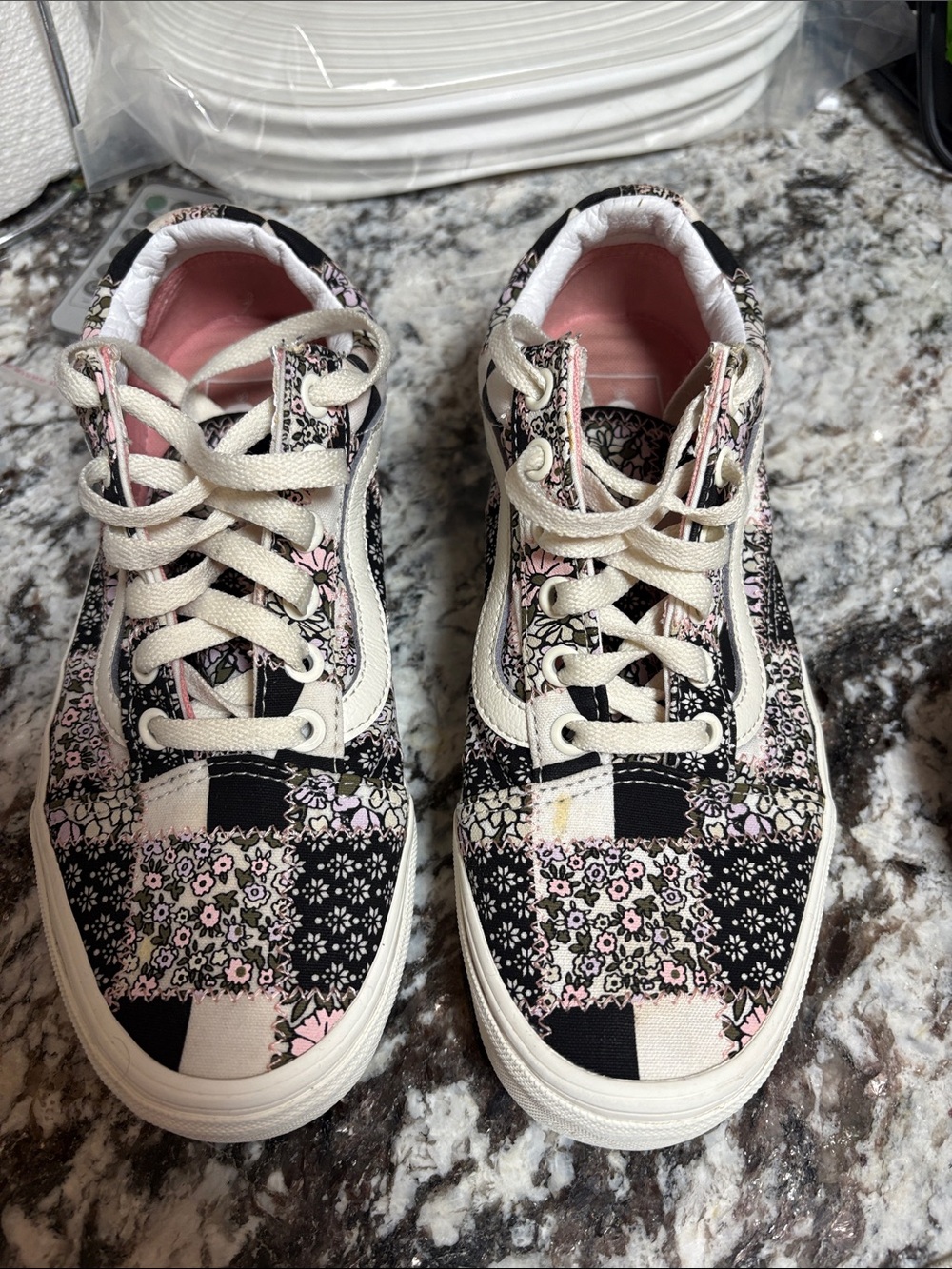 Vans Floral Patchwork Lace-Up Sneakers - Black & Pink